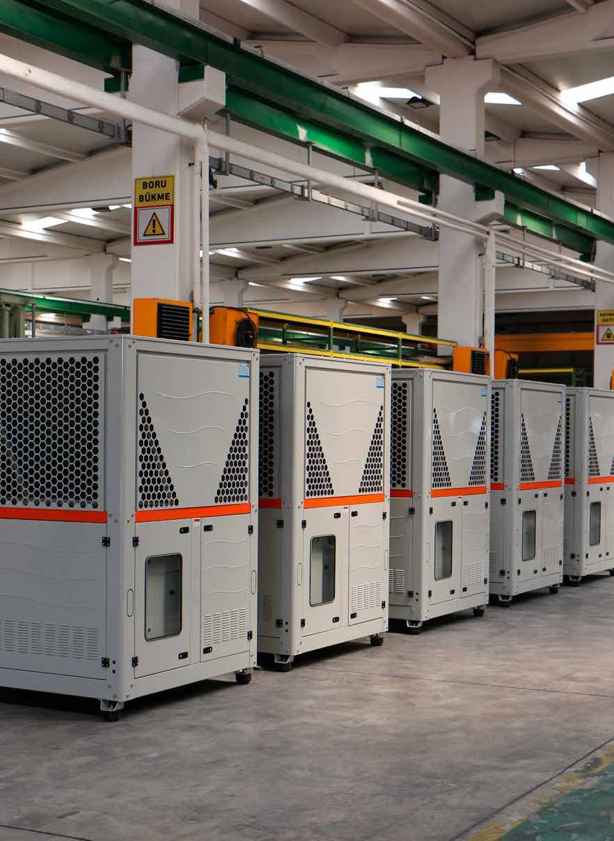 Production line equipment in a manufacturing hall