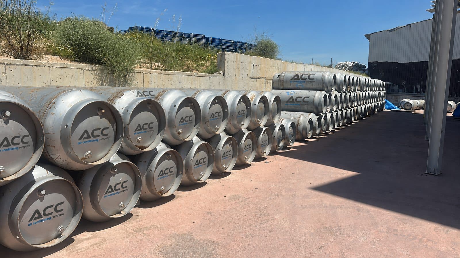 ACC refrigerant cylinders stored outdoors